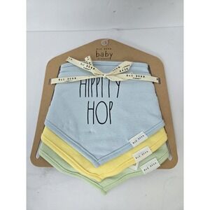 Rae Dunn  Baby Bib Set Hippity Hop NEW set of 3 Bandana Bibs pink Spring